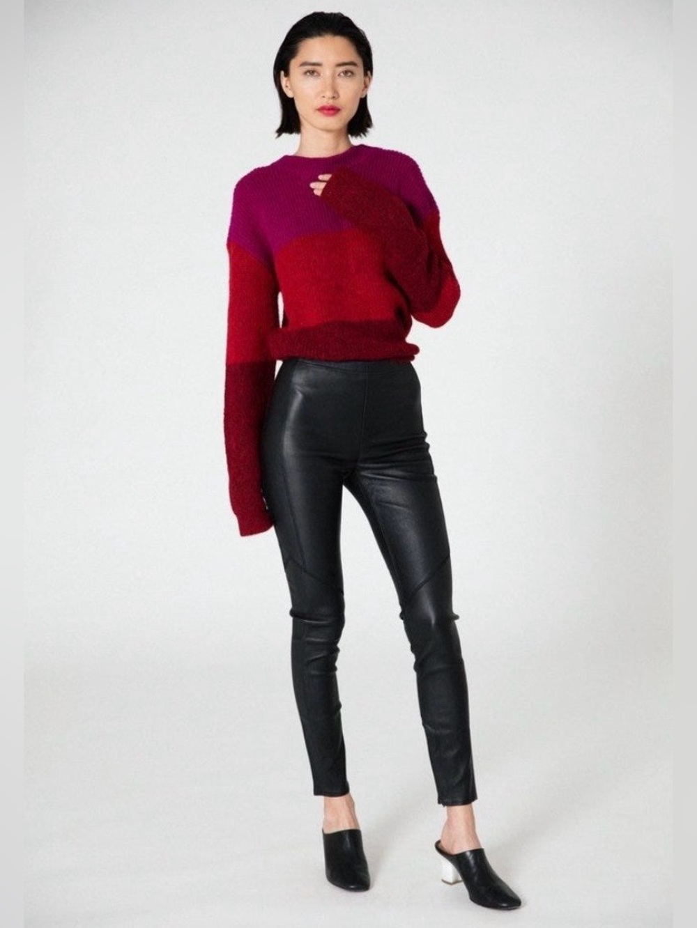 VEDA Black "Zero Stretch" 100% Lambskin Leather Moto Leggings Pants - Size P